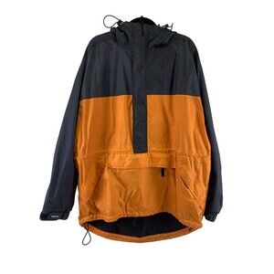 REI Pullover Jacket Hood Orange Gray Gore-Tex Water Resistance Rain Coat Mens XL